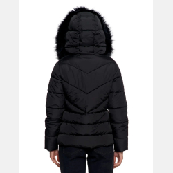 ZIMOWA kurtka CZARNA damska, krótka z futerkiem, pikowana MORAJ